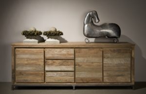 Chester Dressoir Oud Teak Staal 220cm
