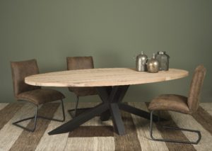 Londen Eettafel Eikenhout industrieel Spinpoot 220cm