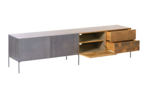 Aberdeen Tv Meubel Staal Teakhout 2 Deur 2 lades 220 cm