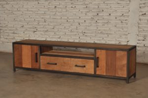 Bruut Tv Meubel Zwart Staal Teakhout 180cm