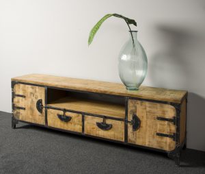 Praag Tv meubel Metaal mango hout Bruin 2 deurs 2 lades 180cm