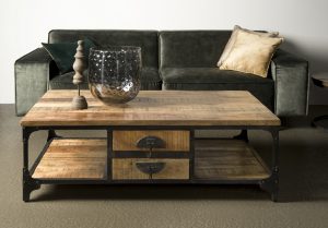 Praag Salontafel Metaal mango hout Bruin 4 lades 135cm