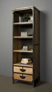 Praag Boekenkast Metaal Mango Hout Bruin 2 lade 60cm