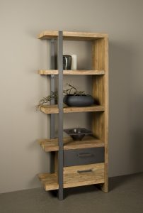 Luton Boekenkast Metaal Recycled Teak links 3 lades 77,5cm