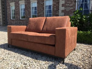 Bank Mammoet 2,5 Hufterproof Leder Cognac Zwart Staal Onderstel
