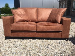 Bank Mammoet 2,5 Hufterproof Leder Cognac Zwart Staal Onderstel