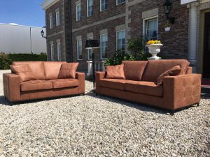 Bankstel Mammoet 3,5 en 2.5 Hufterproof Leder Cognac Zwart Staal Onderstel