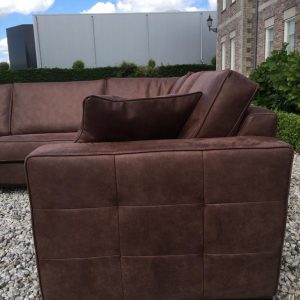 Hoekbank Mammoet 3 en 2 Zits Hufterproof Leder Brown Zwart Staal Onderstel