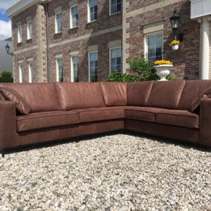 Hoekbank Mammoet 3 en 2 Zits Hufterproof Leder Brown Zwart Staal Onderstel