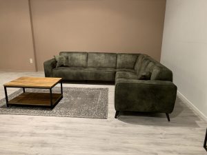 Bank Met Lounge Croco en Ottomaan Hufterproof leder Moss Groen