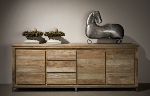 Chester Dressoir Oud Teak Staal 220cm