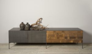 Aberdeen Tv Meubel Staal Teakhout 2 Deur 2 lades 220 cm
