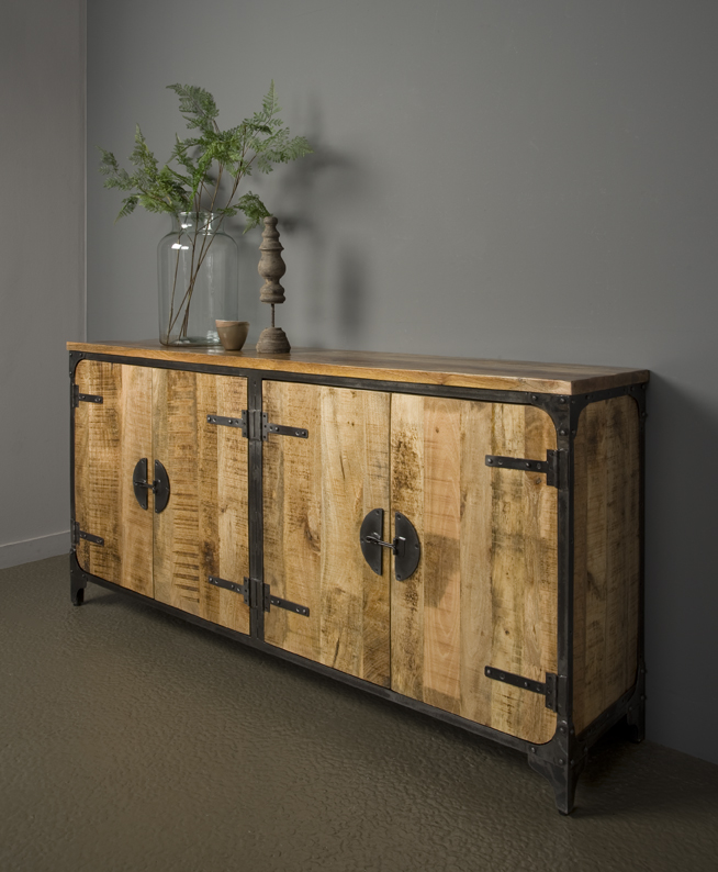 Markus John | Praag Dressoir Metaal Hout Bruin 4 Deurs 180cm