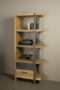 Luton Boekenkast Metaal Recycled Teak rechts 2 Lades 77,5cm