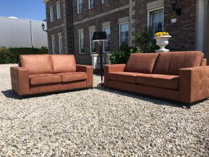 Bankstel Mammoet 3,5 en 2.5 Hufterproof Leder Cognac Zwart Staal Onderstel
