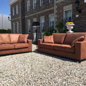 Bankstel Mammoet 3,5 en 2.5 Hufterproof Leder Cognac Zwart Staal Onderstel
